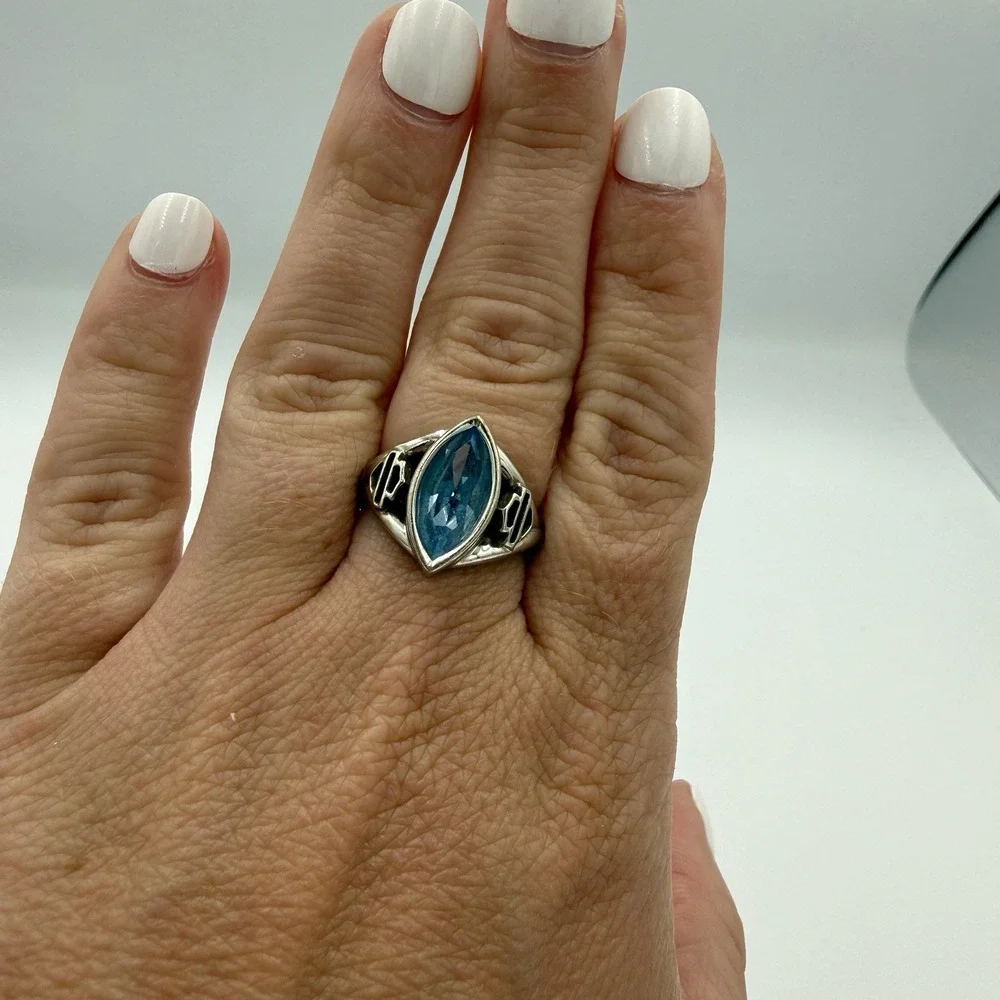 Harley Davidson Womens Ring With Blue Stone Sterling Silver .925 Size 7 Mob Wife